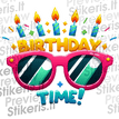 Gimtadienio akiniai su užrašu "Birthday Time!" - Lipdukų gamyba ir prekyba | Lipdukai internetu